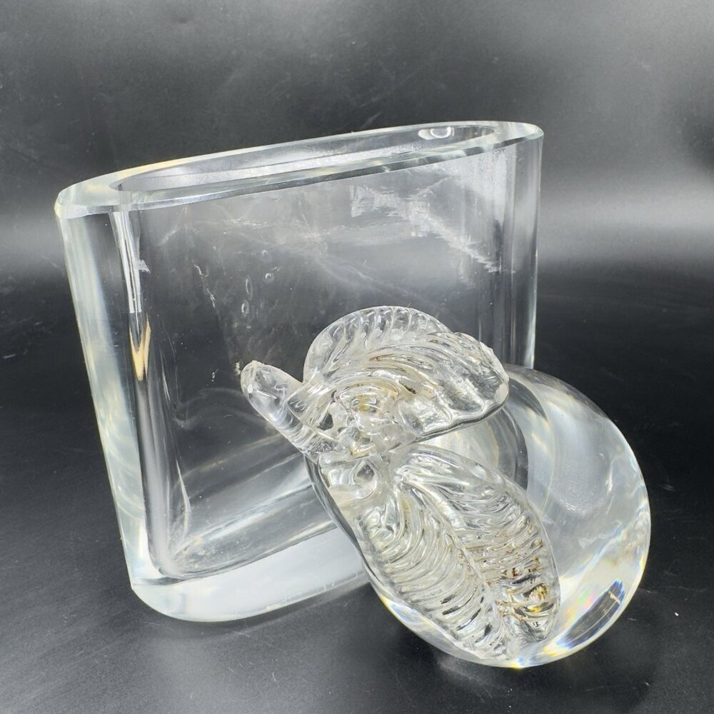 Hand Blown Bohemian Glass‎ Vase Vessel Applied Fruit Clear Hand Made Heavy Decor